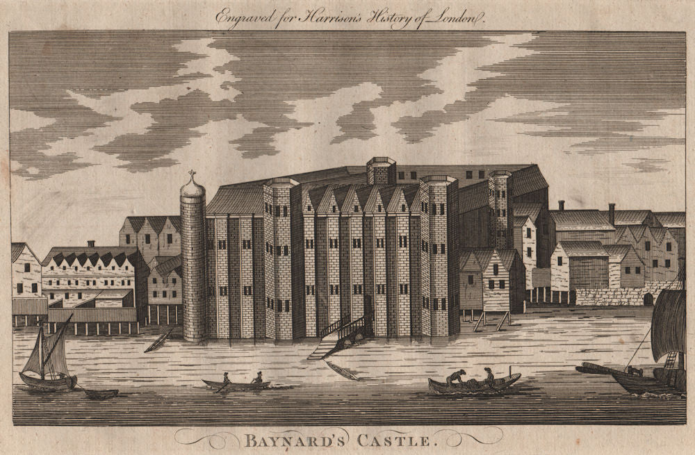 Baynard's Castle, Blackfriars, London. Destroyed 1666. HARRISON 1775 old print